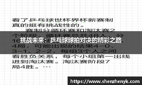 挑战未来：乒乓球球拍对决的精彩之路